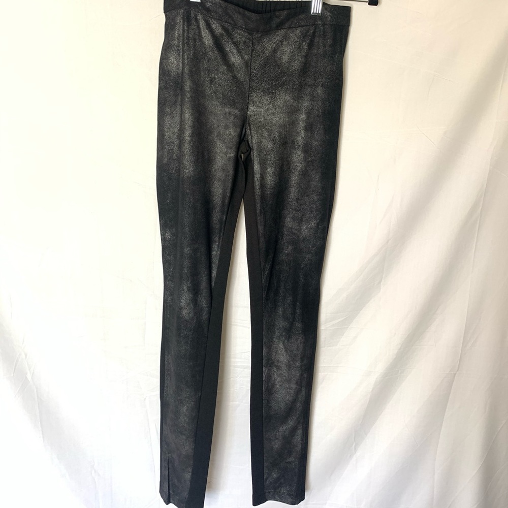 BCBGMAXAZRIA METALLIC FAUX SUEDE KNIT LEGGINGS